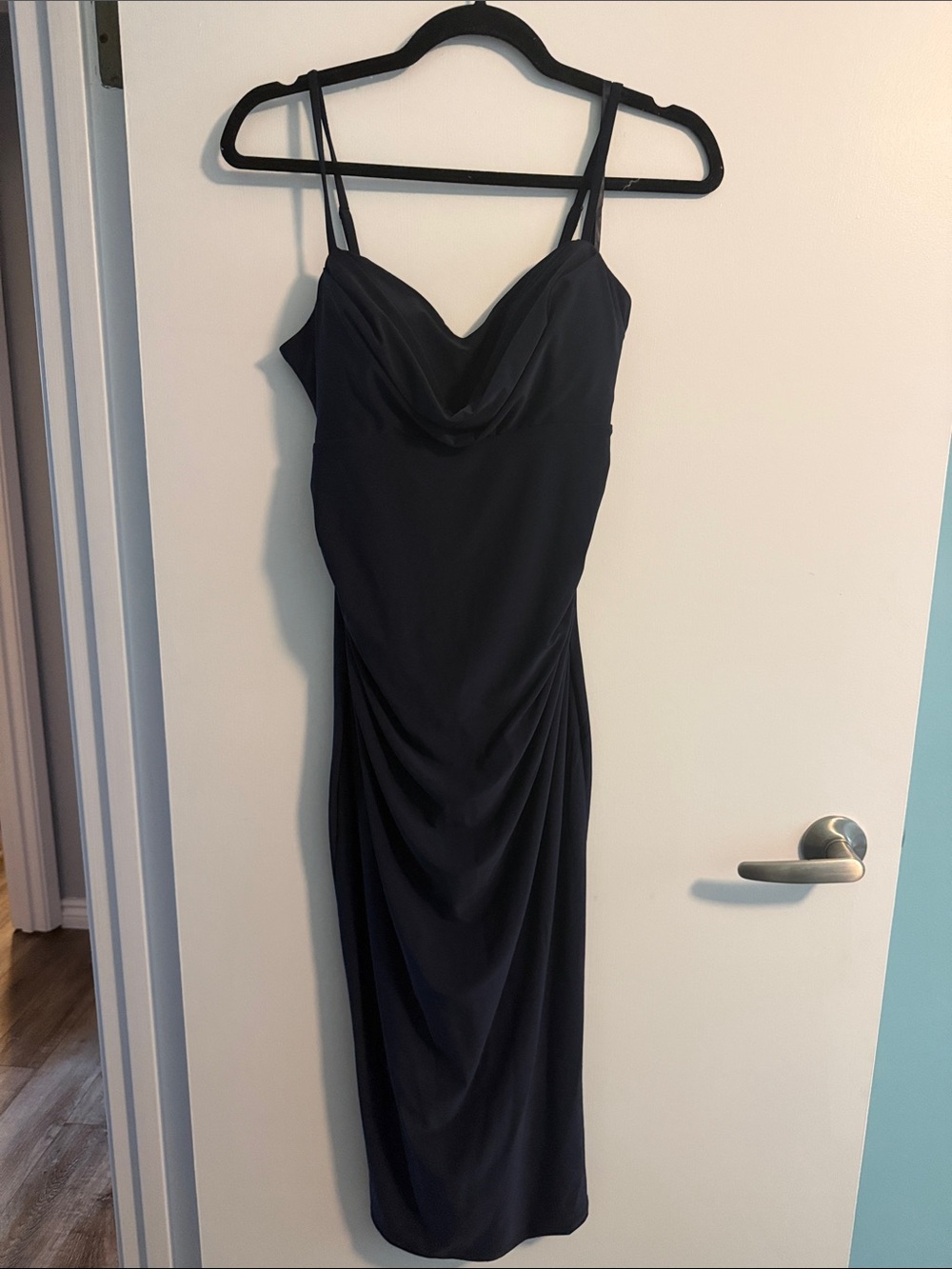 le chateau Navy Blue Cowl Neck Midi Dress